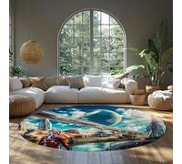 MOKOSAISE Alfombra Redonda Lavable 120cm（Redondo） Alfombras Futurista Ciudad de Ciencia Ficción Alfombra Antideslizante Suave para Interior Dormitorio Salón Nursery Surrealismo Alfombras Pelo bajo