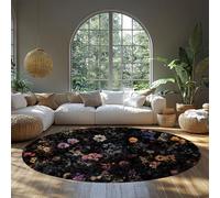 MOKOSAISE Alfombra Redonda Lavable 150cm（Redondo） Alfombras Grandes y Suaves para salón Alfombra Vintage Fina de Interior Oscura alfombras botánicas Florales para Dormitorio Comedor bajo la Mesa