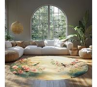 MOKOSAISE Alfombra Redonda Lavable 80cm（Redondo） Alfombras Antideslizantes Florales y de pájaros Alfombra Circular Suave Pelo bajo para salón Dormitorio Entrada moqueta Moderna Neutra para Interiores