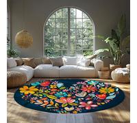 MOKOSAISE Alfombra Redonda Lavable Acuarela Bohemia Floral Área 100cm（Redondo） Azul Marino y alfombras Modernas Coloridas Multicolores para el salón Alfombra de Dormitorio Primavera Mofeta Pelo bajo