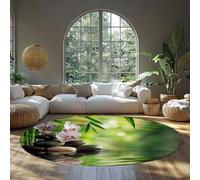 MOKOSAISE Alfombra Redonda Lavable de bambú Verde orquídea 160cm（Redondo） Alfombra Circular Suave Antideslizante de Piedras apiladas con Flores para Dormitorio Sala de Estar Cocina vivero