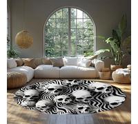MOKOSAISE Alfombra Redonda Lavable Esqueleto Círculo Blanco y Negro Alfombra Antideslizante No se desprende para Sala de Estar Dormitorio Entrada Decoración de guardería 61cm (runden)