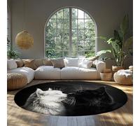 MOKOSAISE Alfombra Redonda Lavable: Grandes y Suaves Gatos Negros y Blancos con Estampado de Besos moqueta de Pelo bajo para salón Dormitorio Comedor bajo la Mesa 90cm（Redondo）