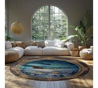 MOKOSAISE Alfombra Redonda Moderna 180cm（Redondo） Trineo navideño de Papá Noel Volando sobre el patrón de un Pueblo nevado Alfombra Interior Exterior para el Porche de Entrada salón