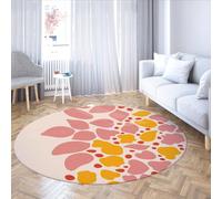 MOKOSAISE Alfombra Redonda para guardería 240cm（Redondo） Floral Rosa Amarillo Abstracto Pétalo Patrón geométrico Alfombra Circular para Dormitorio Sala de Estar Comedor Hogar