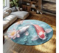 MOKOSAISE Alfombra Redonda para salón 135cm（Redondo） Alfombras Grandes y Suaves para Interiores Rojas Blancas de pez koi Rosa Loto de Pelo bajo Alfombra de Pelo bajo para Dormitorio y Oficina