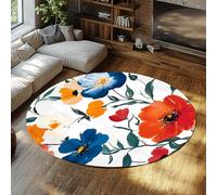 MOKOSAISE Alfombra Redonda para salón 200cm（Redondo） Alfombra Floral Naranja Azul atrevida Lavable Granja Oriental Vintage Alfombras Fina Interior Grande para Debajo de la Mesa del Comedor