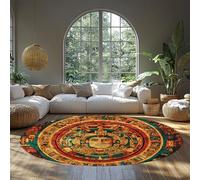 MOKOSAISE Alfombra Redonda Vibrante de Piedra Azteca 180cm（Redondo） Alfombra Fina Tribal de Pelo bajo con patrón geométrico Antiguo para decoración de Estudio en el salón Bohemio