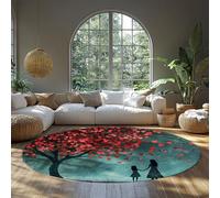 MOKOSAISE Alfombra romántica de Árbol de Corazones de Amor Redonda Lavable 80cm（Redondo） Alfombra de Pelo bajo Silueta de fantasía onírica para decoración del Dormitorio del salón