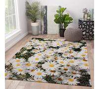 MOKOSAISE Alfombra rústica Lavable de Campo de Margaritas 80x150cm Centros Amarillos de Margaritas Blancas de Primavera Alfombra Pelo bajo para la Entrada Cocina y felpuda del Dormitorio