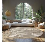 MOKOSAISE Alfombra Spring Round Area 60cm（Redondo） Elegante pájaro Blanco en Flor de Cerezo y bambú de Pelo bajo Estilo Chino para Dormitorio de salón y Oficina