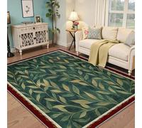 MOKOSAISE Alfombra Verde de Hoja botánica lavabla de Pelo bajo 180x240cm Hojas de Sauce con Borde Rojo Alfombra Antideslizante para salón Oficina Estudio Comedor