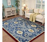 MOKOSAISE Alfombra Vintage Tradicional Floral 120x180cm Clásicas Flores Blancas Enredaderas Gris Marino Alfombra Borde roja para salón Mesilla de Pelo bajo