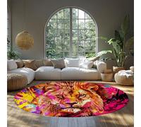 MOKOSAISE Alfombra Zona Redonda de León de la Selva Lavable 120cm（Redondo） Pintadas Modernas Coloridas con Estampado de Animales Salvajes Alfombra de Pelo bajo para Dormitorio de salón
