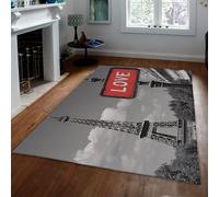 MOKOSAISE Alfombras abstractas para el salón 120x180cm Modern Romantic Paris Love Torre Eiffel Alfombra Fina Plegable Antideslizante Lavable para Dormitorio Comedor