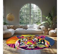 MOKOSAISE Alfombras de área de Tigre de Animales Salvajes 100cm（Redondo） Alfombra de Animal de garabatos Colorida Antideslizante Plegable Redonda para el hogar Comedor Estudio Dormitorio Cocina