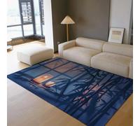 MOKOSAISE Alfombras de área del salón 240x340cm Alfombra Moderna Abstracta de bambú Lavable Alfombra Antideslizante Ventana Azul Rosa Vista de Gran Suelo Interior Alfombras Finas para Oficina