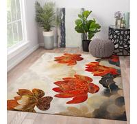 MOKOSAISE Alfombras de área Lavables 120x160cm Alfombra salón Alfombras Finas de Flor de Loto Rojas Doradas Alfombra japonesas de Lujo Feng Shui para Dormitorio y Oficina