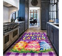 MOKOSAISE Alfombras de Huevos de Pascua Coloridas Lavables 90x150cm Alfombras de Cuadros morados Happy Easter para salón Dormitorio Comedor moqueta Interior Low pie