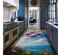 MOKOSAISE Alfombras de Primavera Interior Lavables 60x100cm Patrón de Globos de corazón Rojo costero Alfombras de Pelo bajo Alfombra para salón Dormitorio Cocina Café