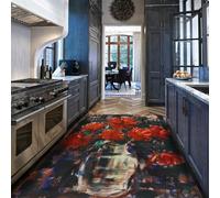 MOKOSAISE Alfombras de Zona Salón 60x90cm Abstracto Lavable Flores Finas Rojas Finas Suelo Interior Alfombra sin Deslizamiento para Dormitorio Comedor Casa de Campo Nursery Oficina