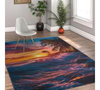 MOKOSAISE Alfombras Lavables 120x160cm Alfombra Antideslizante Sunset Beach Alfombras Finas y Suaves para salón Entrada Palmera de Ola del océano Patrón de Cielo Colorido Alfombra Interiores