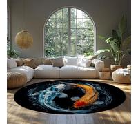 MOKOSAISE Alfombras Lavables 240cm（Redondo） Alfombra Redonda de pez Koi Yin Yang Alfombra Naranjas Azules Alfombras Antideslizantes de Pelo bajo para salón Dormitorio Decoración Japonesa