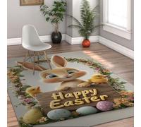 MOKOSAISE Alfombras Lavables 80x150cm Happy Easter Bunny Alfombra de Cocina para salón Dormitorio Comedor Huevos Florales de Pelo bajo y Vibrantes Estampado de Huevos