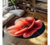 MOKOSAISE Alfombras Lavables de Zona roja Alfombra Redonda de Flores Rojas para Dormitorio 160cm（Redondo） Bloom alfombras Antideslizantes Florales Finas para salón Decoración botánica Moderna