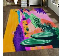 MOKOSAISE Alfombras Lavables para salón Dormitorio Comedor 60x90cm Paisaje Tropical Cactus del Desierto Moderno Abstracto y Colorido Alfombra de Pelo bajo