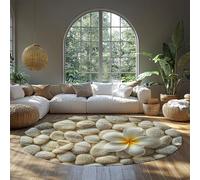 MOKOSAISE Alfombras Redondas 120cm（Redondo） Orquídeas Blancas Antideslizantes Lavables Piedras Beige con Estampado de Estampado Alfombra Circular para salón Dormitorio Comedor Comedor