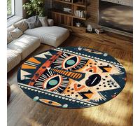 MOKOSAISE Alfombras Redondas 80cm（Redondo） Alfombra Antideslizante Lavable Alfombra de Estilo Azteca Nativo para salón Dormitorio Comedor tótem Tribal Patrones geométricos alfombras Finas
