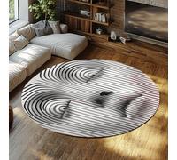 MOKOSAISE Alfombras Redondas Lavables 135cm（Redondo） Alfombra para salón Oficina Negro Blanco diseño Surrealista alfombras Antideslizantes de Pelo bajo Cara geométrica Moderna Alfombra Abstracta
