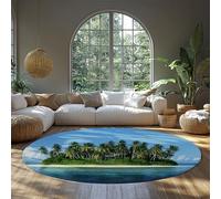 MOKOSAISE Alfombras Redondas Lavables de Isla Tropical Palmeras de Playa Alfombra Circular Suave para Sala de Estar Oficina Comedor Dormitorio Cocina Decoración de guardería 183cm(Redondo)