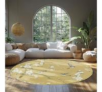 MOKOSAISE Alfombras Redondas para el salón 160cm（Redondo） Alfombra Bohemias Vintage Lavables pájaros orientales Flor Blanca alfombras Interiores para Dormitorio Comedor Pasillo Oficina