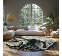 MOKOSAISE Alfombras Redondas para salón 120cm（Redondo） Máquina de Silueta de Baile Moderno Alfombra Antideslizante Antideslizante de Pelo bajo para Dormitorio Comedor y Oficina