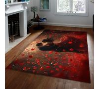 MOKOSAISE Alfombras románticas de pétalos de Rosa roja Lavables 160x200cm Pareja de Amor se Abraza con Baile Alfombra de Pelo bajo para el Comedor Decoración del Día de San Valentín