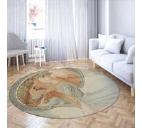 MOKOSAISE Alphonse Mucha Poetry Alfombras Redondas Plegables de Pelo bajo Figura Retro Alfombra Circular Antideslizante Lavable para el hogar Oficina Dormitorio Café 180cm（Redondo）