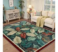 MOKOSAISE Hojas de eucalipto Lavables 160x200cm Alfombra de área de Entrada Antideslizante Boho Multicolor Hoja Antideslizante Vintage Alfombra Oscura para Cocina Entrada Oficina Estudio