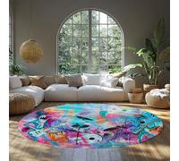 MOKOSAISE Música Abstracta Graffiti Alfombra Redonda Lavable 100cm（Redondo） Guitarra Colorida batería Estampada Alfombra de Pelo bajo para Estudio de música en salón