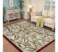 MOKOSAISE Zona de Hojas de Sauce Alfombra Lavable 60x90cm rústico Beige marrón Ramas Verde Hojas Amarillas Alfombra Borde roja para salón Estudio Comedor