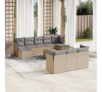 Mokuyary 11-TLG. Juego de sofás de jardín con cojines beige de polirratán para jardín, juego de muebles de exterior, muebles de terraza, salón de jardín para terraza, balcón, jardín A18