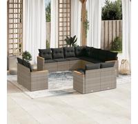 Mokuyary 11-TLG. Juego de sofás de jardín con cojines gris de polirratán para exteriores, juego de muebles de terraza, salón de jardín para terraza, balcón, jardín A20