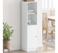 Mokuyary Aparador con puerta de cristal blanco 35x37x142 cm, aparador con compartimento para armario de almacenamiento, armario lateral de cocina para sala de estar, dormitorio