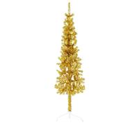 Mokuyary Árbol de pino artificial delgado para pared con soporte, color dorado, 150 cm, decoración interior y exterior, ahorro de espacio, decoración de Navidad