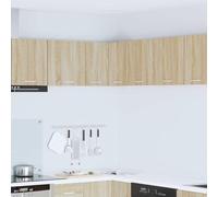 Mokuyary Armario colgante con almacenamiento, roble Sonoma y blanco, 57 x 57 x 40 cm, armarios de pared de cocina, armario de pared de baño, modelo 1 armario de esquina colgante de 57 cm de ancho y 40