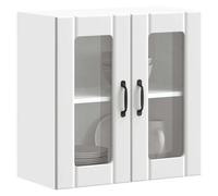 Mokuyary Armario colgante de cocina con puerta de cristal, color blanco, madera blanca, armarios de cocina colgantes de pared, armarios de almacenamiento con puertas, modelo 1 vitrina de cristal
