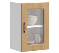 Mokuyary Armario colgante de cocina con puerta de cristal Kalmar Artisan-roble de madera de roble para colgar en la pared, armarios de cocina con puertas, modelo 1 vitrina de pared (1 puerta)