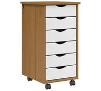 Mokuyary Armario con ruedas con cajones, color marrón miel, madera maciza de pino con 6 cajones, archivador móvil con ruedas, contenedor de oficina, mesa auxiliar para oficina -A