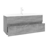Mokuyary Armario de lavabo con lavabo empotrado, color gris, material de madera Sonoma con cajón, armario de baño, mueble bajo para baño, cocina -A